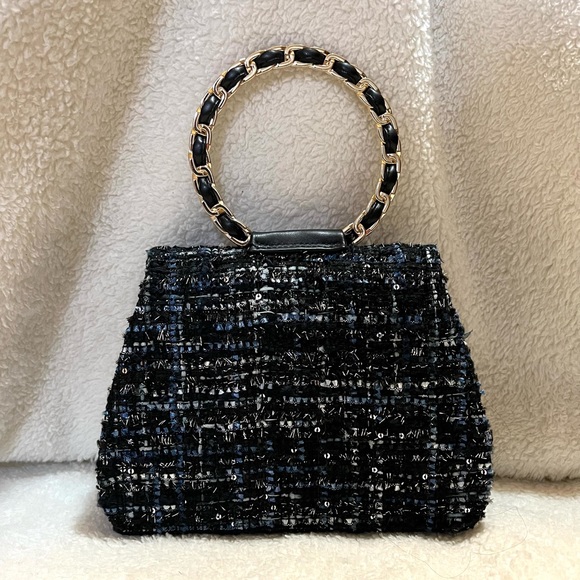 Structured Tweed Handbag with Cicular Handle - Picture 6 of 11